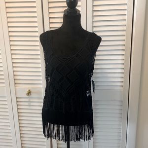 Black boho fringe top 2piece tank set. Cotton spandex